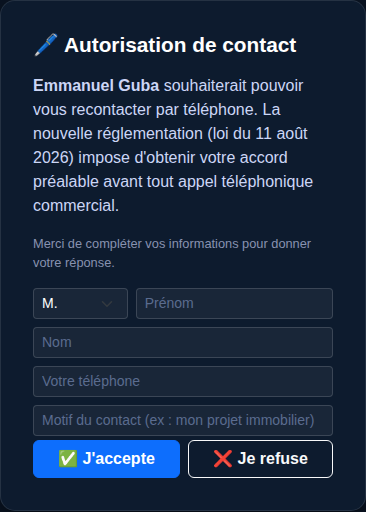 Formulaire rempli par le contact final via le lien permanent